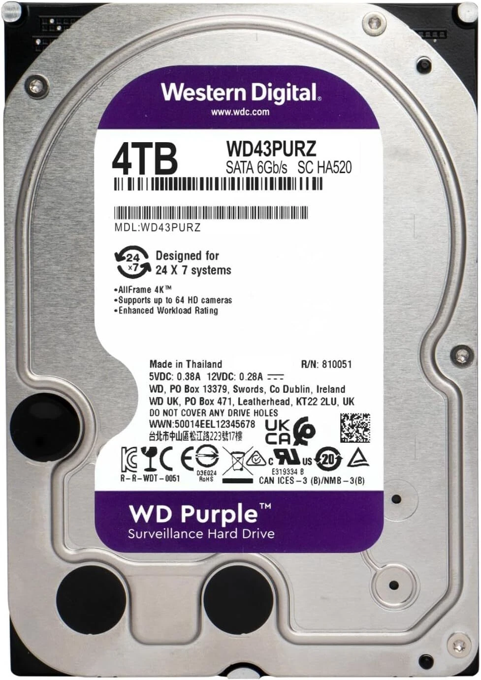 WD Purple 4TB უკანა ხედი