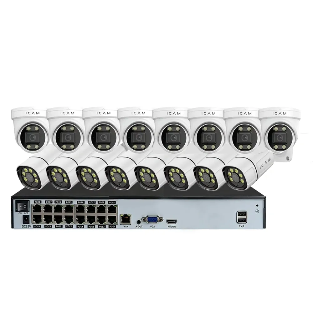 16-იანი 4MP IP POE სათვალთვალო კამერების კიტი + 2x 8ch NVR